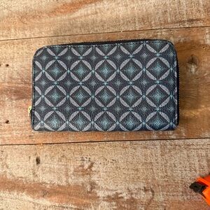 Fossil Sydney Signature Blue Geometric Zip Around Crossgrain Leather Wallet